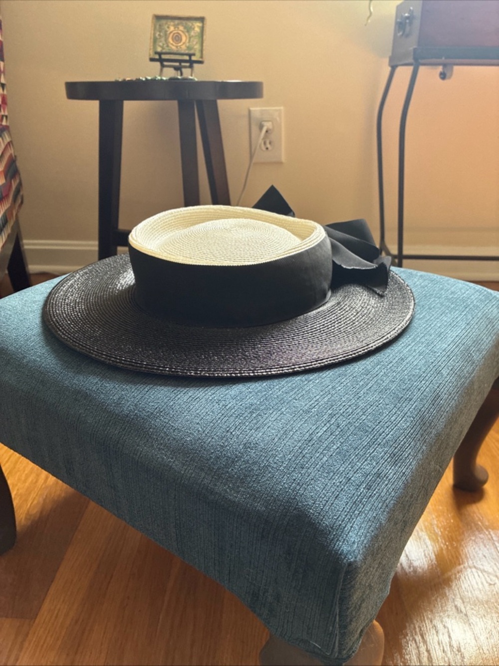 Frank Olive black-and-white vintage straw derby church hat